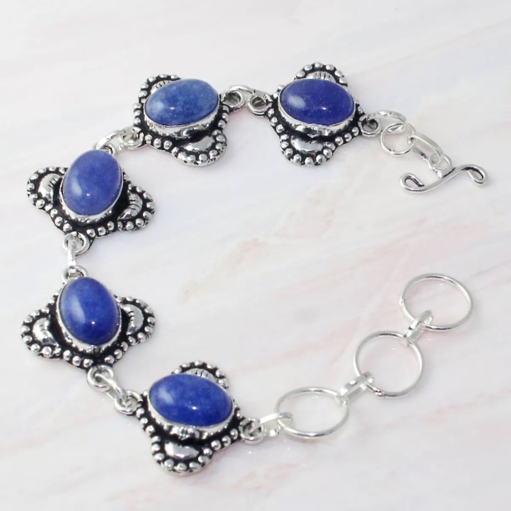 Blue Dumortierite Quartz & Silver Bracelet